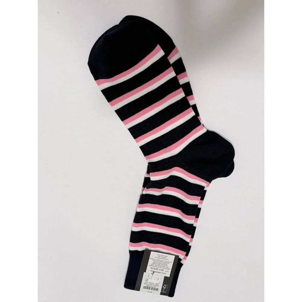 J.Crew Navy Pink White Striped Cotton Blend Crew Socks One Size BL8133